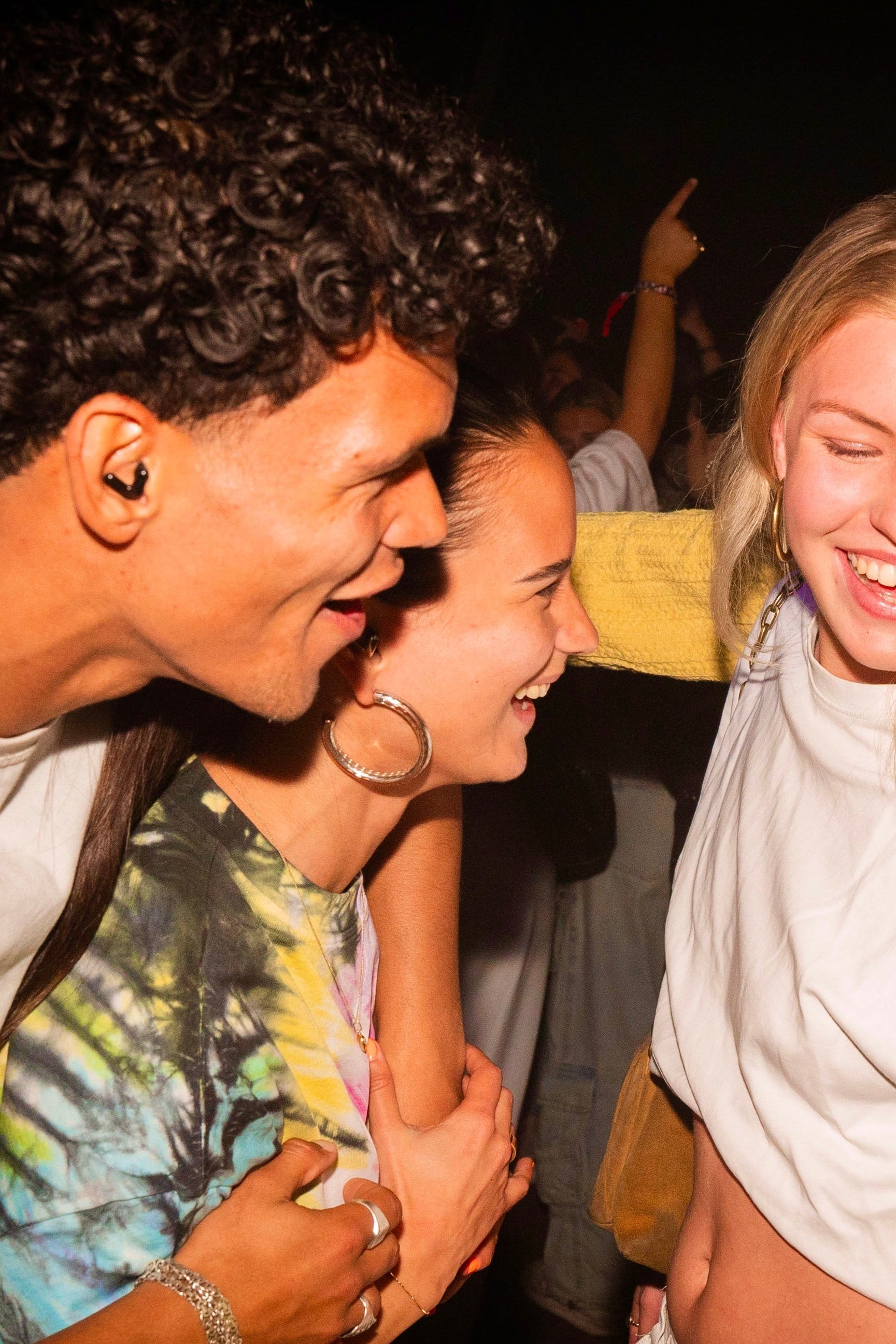 freundesgruppe beim feiern auf einem festival mit alpine tune party earplug