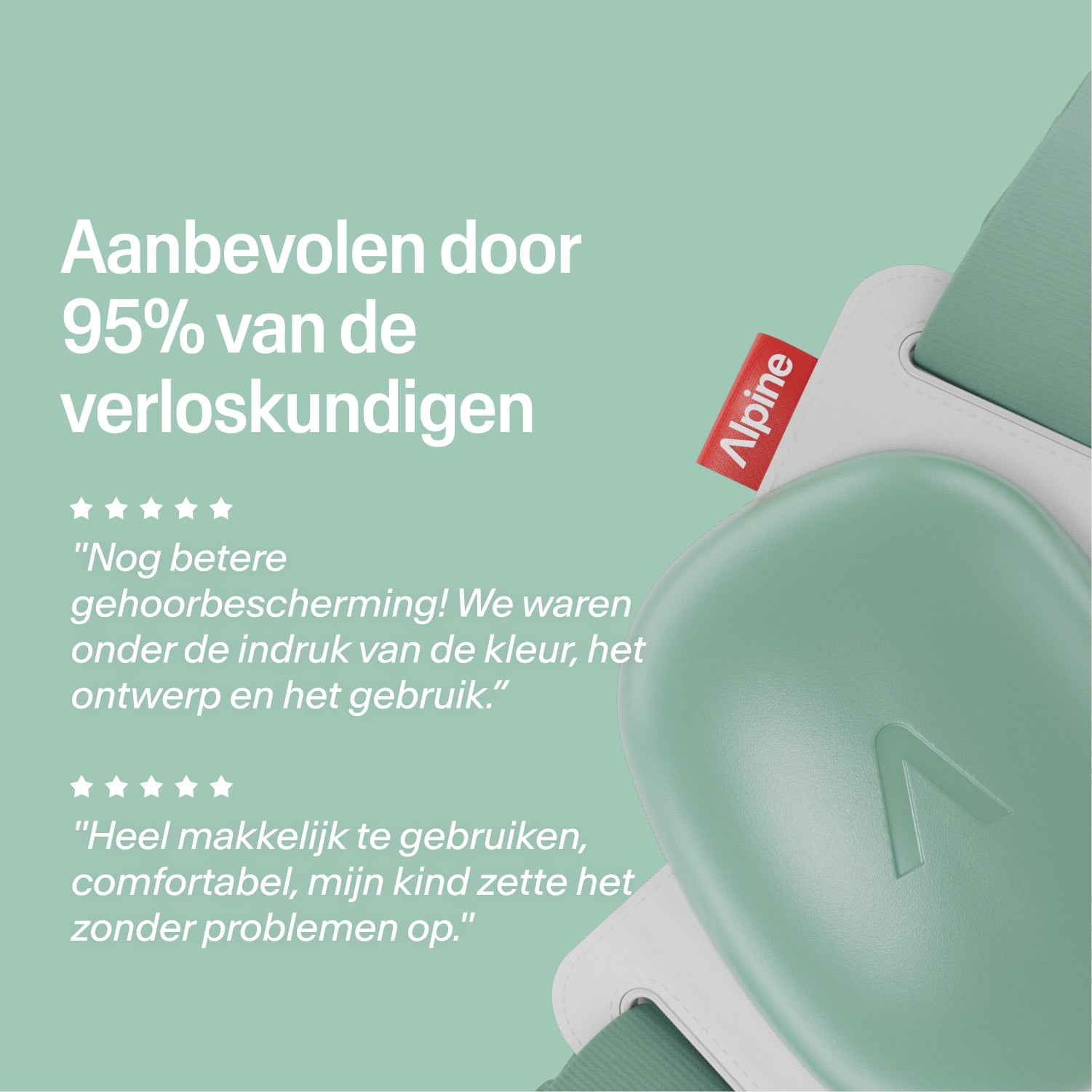 Alpine Muffy sage-green oorkappen, aanbevolen door 95% van de verloskundigen, met 5-sterren reviews