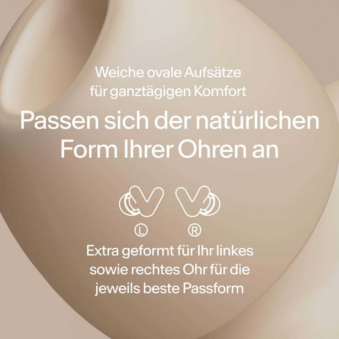 Nahaufnahme des perfekten Sitzes der Alpine Silence Gehörschutzstöpsel - beige