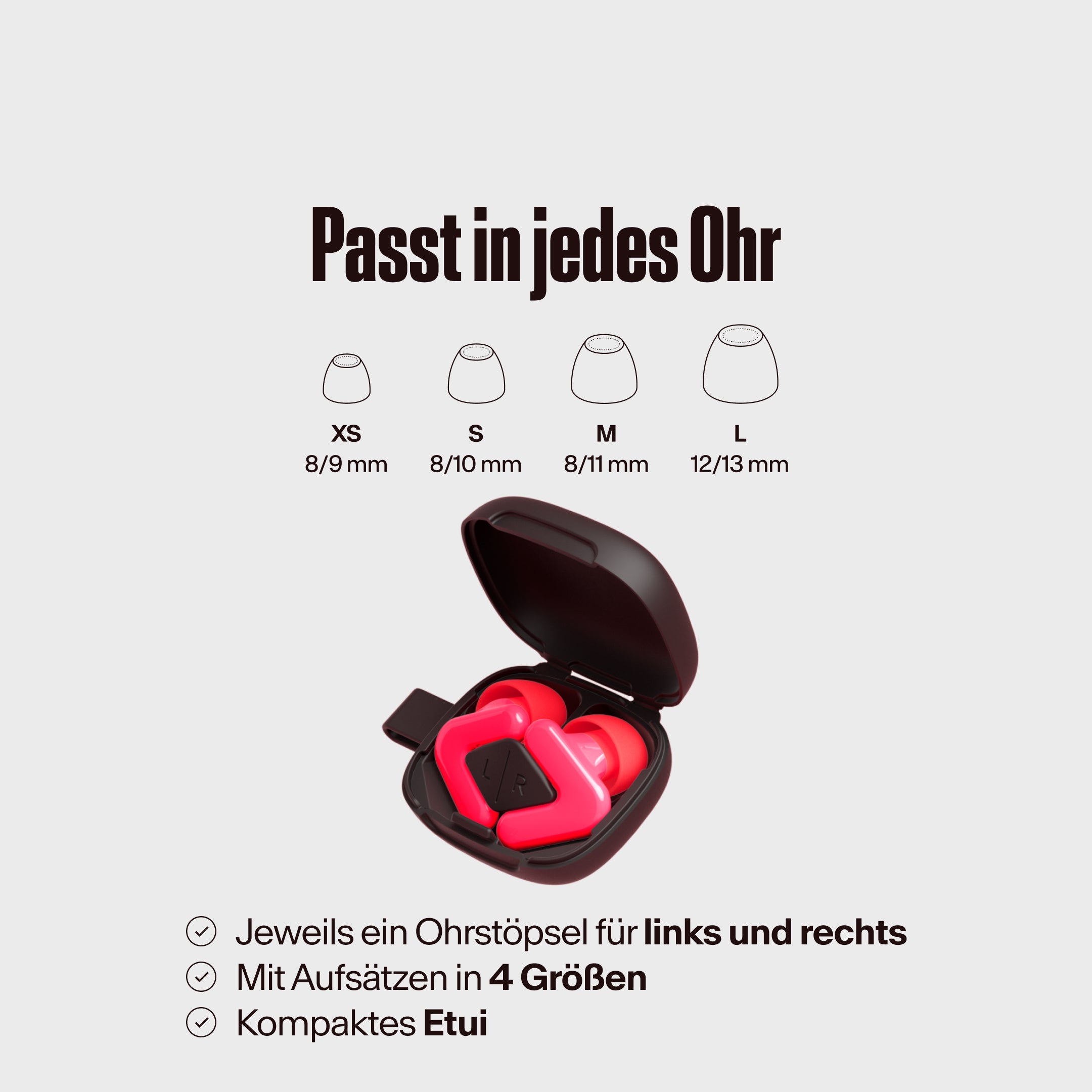 Alpine Tune in neon pink im Etui mit verschiedenen Aufsatzgrößen