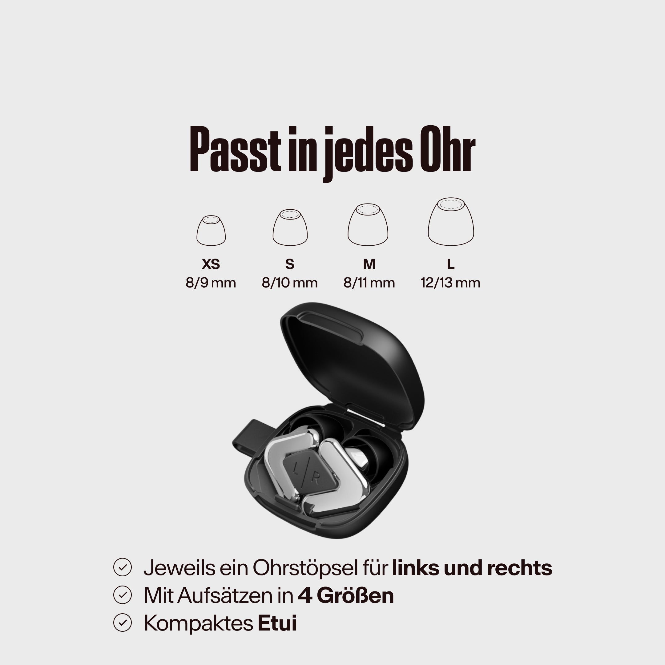 Alpine Tune in silver im Etui mit verschiedenen Aufsatzgrößen #color_silver