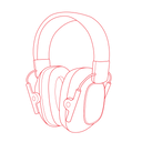 technische illustration eines earmuffs fuer erwachsene oder kinder in rot ohne hintergrund