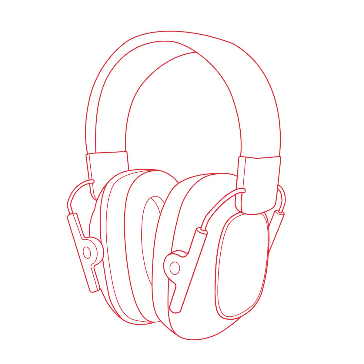 technische illustration eines earmuffs fuer erwachsene oder kinder in rot ohne hintergrund