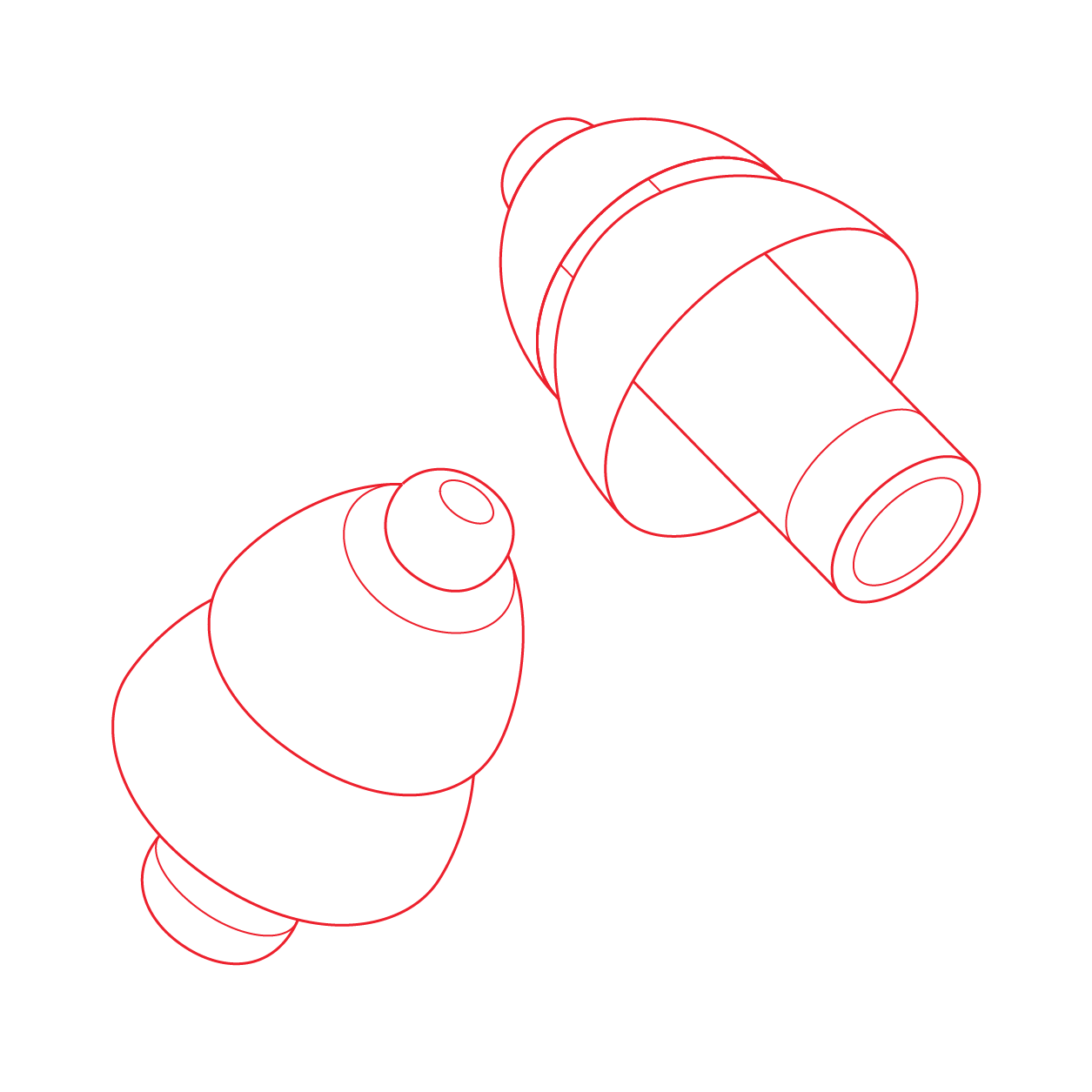 technische illustration von ohrenstoepseln in rot ohne hintergrund