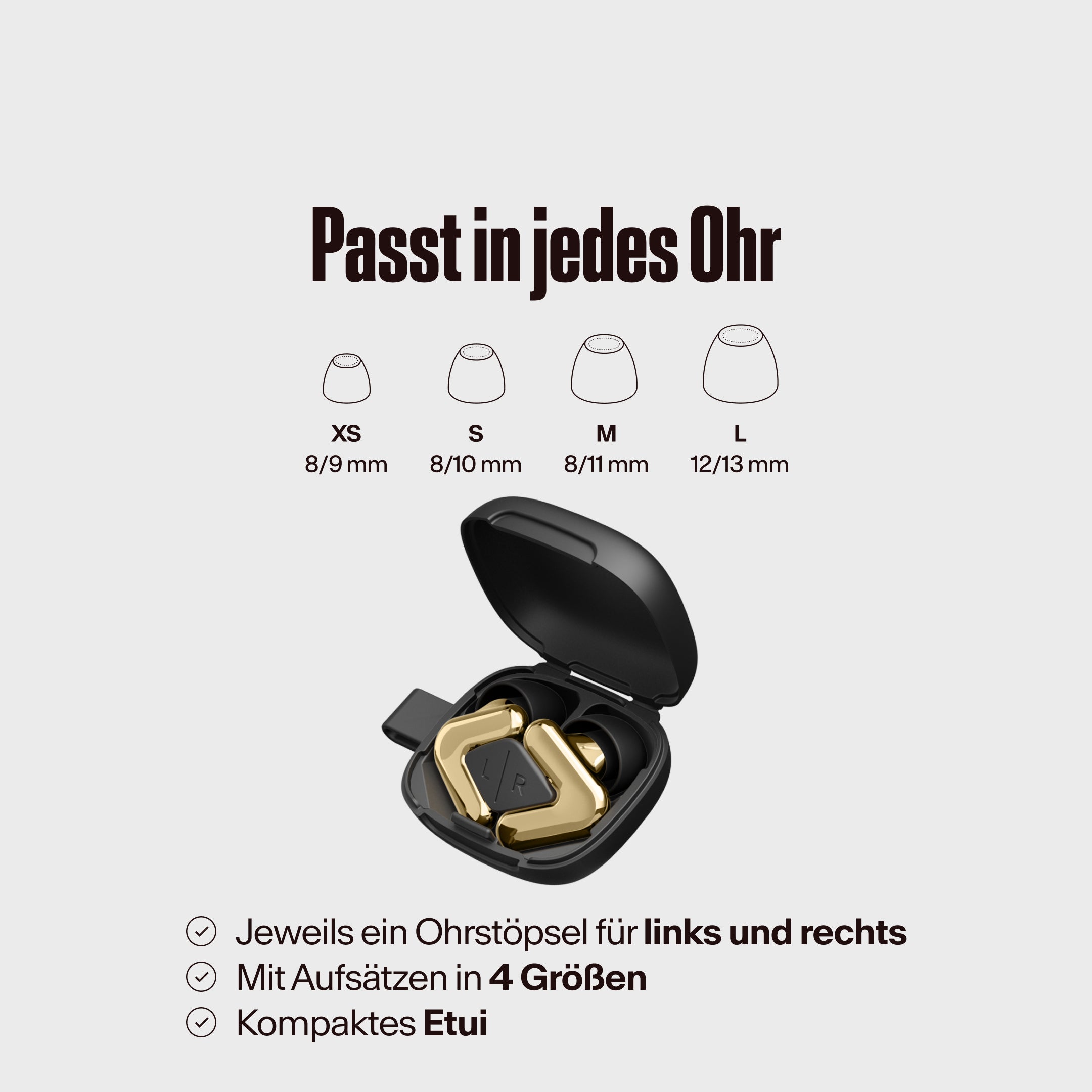Alpine Tune Verpackung Gold, Text "Passt für jedes Ohr", mit Ohrstöpseln und Etui