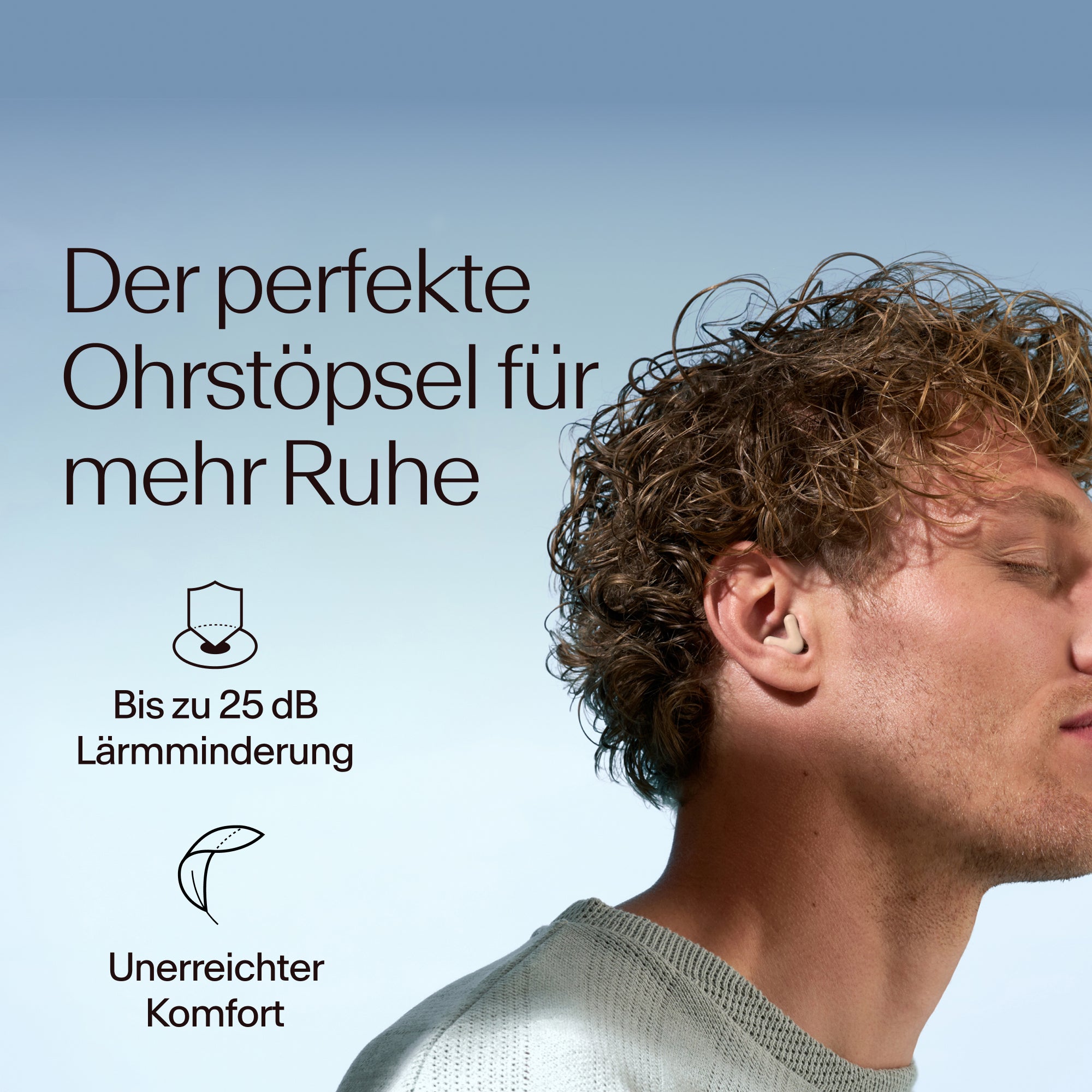 V-förmige Alpine Silence Gehörschutzstöpsel im Ohr - beige
