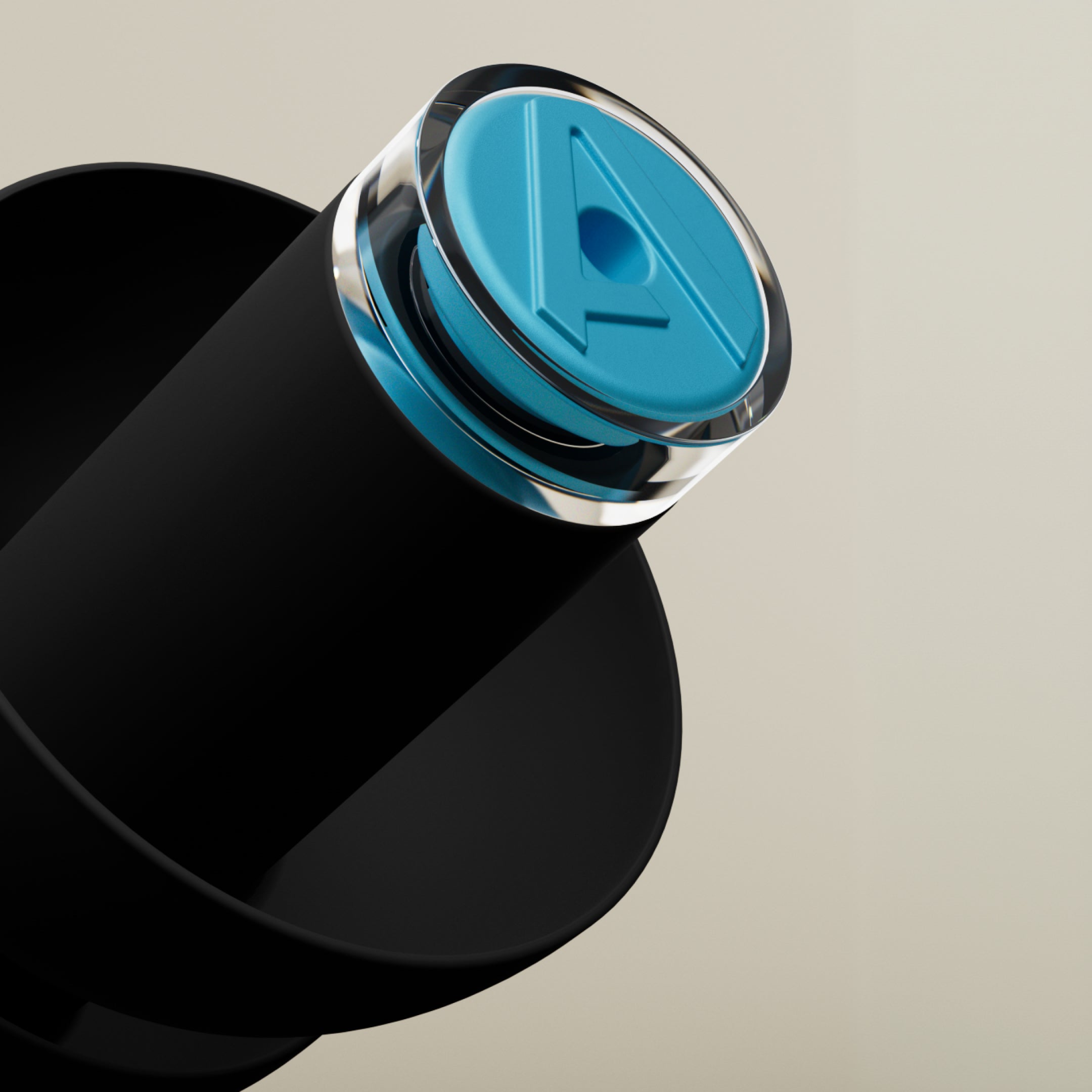 Close-up of the blue filter with Alpine logo on an Alpine 24h Le Mans® earplug 