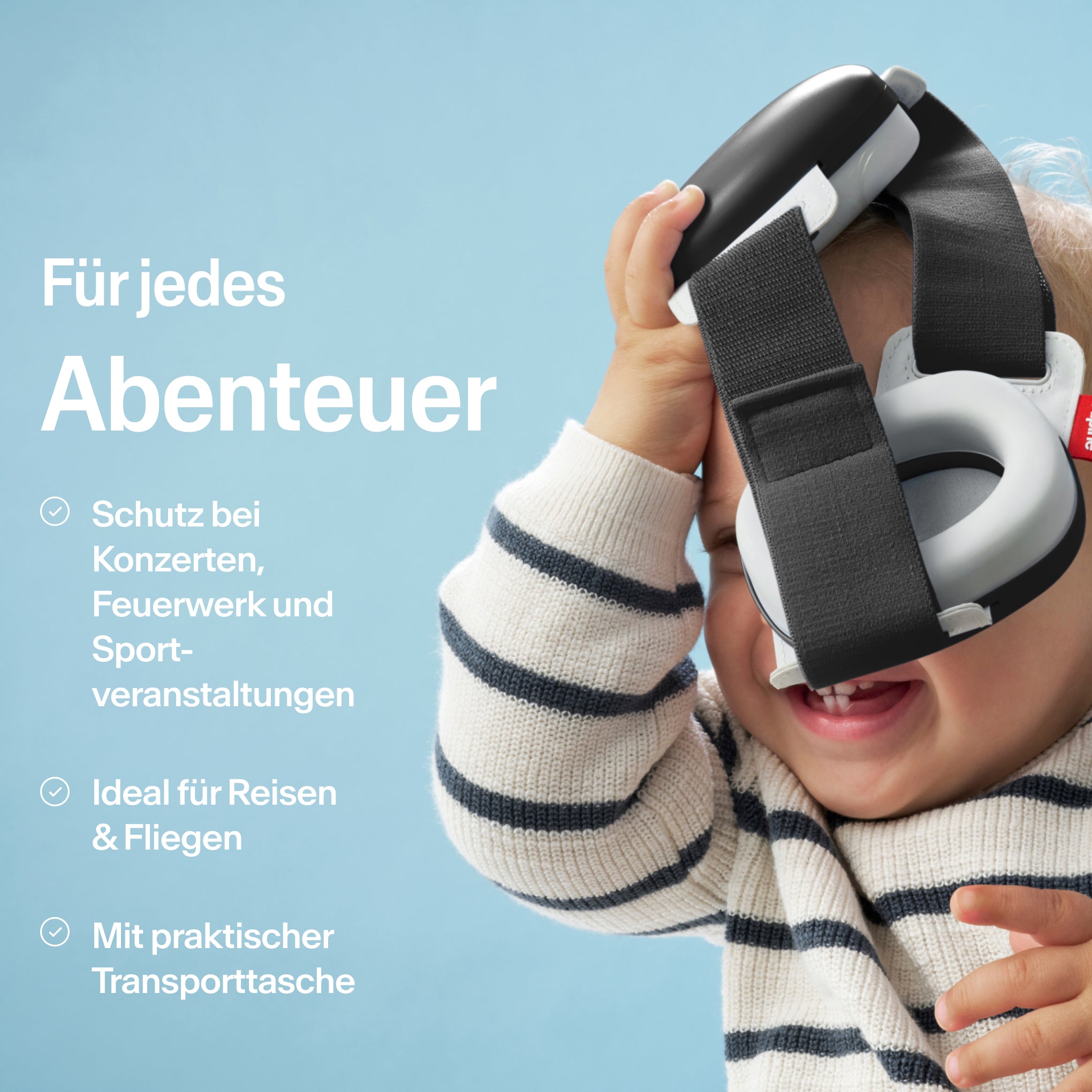 baby haelt alpine muffy baby in schwarz in der hand mit usps zum gebrauch