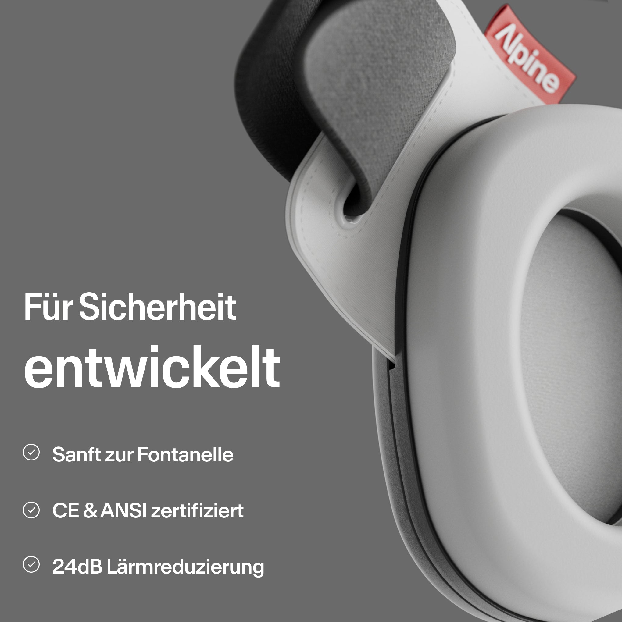 nahaufnahme alpine muffy baby in schwarz und erlaeuterung zur sicherheit des produktes #color_dusk-black