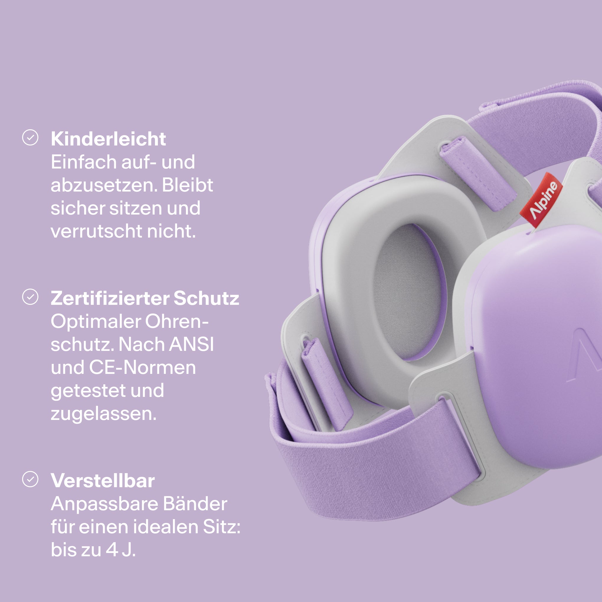 render alpine muffy baby in dawn purple mit drei usps: kinderleicht, schutz und verstellbar