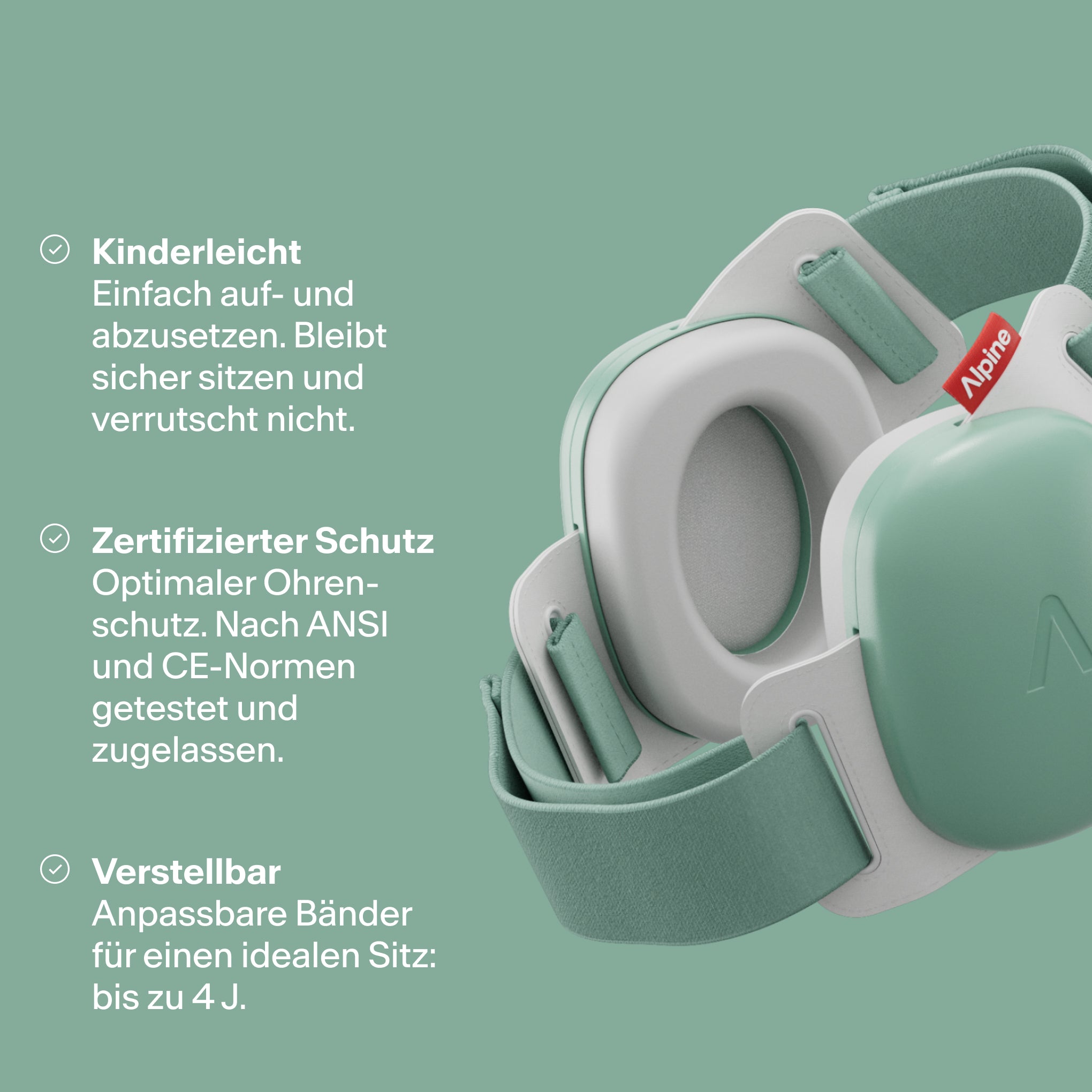 render alpine muffy baby in sage green mit drei usps: kinderleicht, schutz und verstellbar