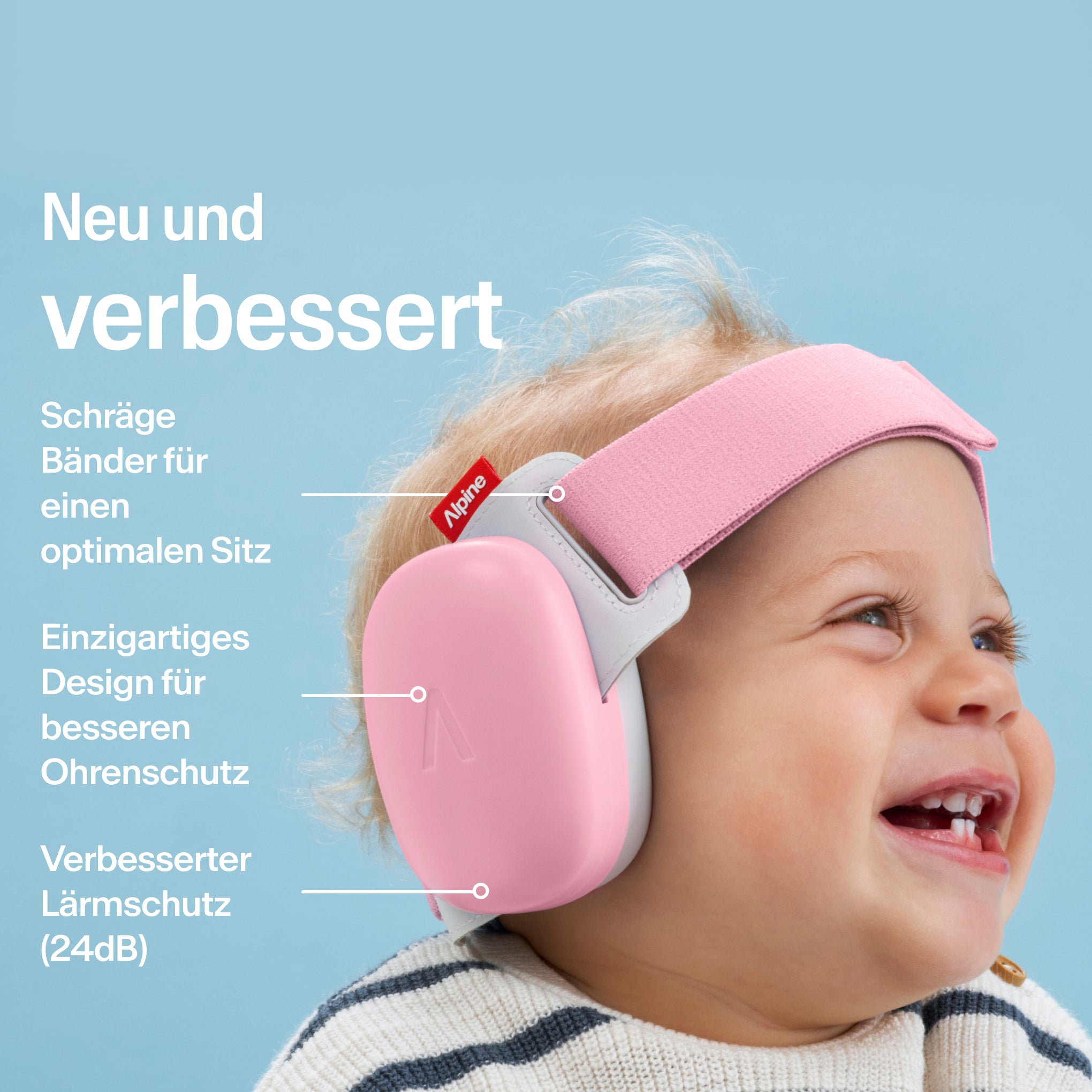 baby trägt alpine muffy baby in rose pink auf dem kopf