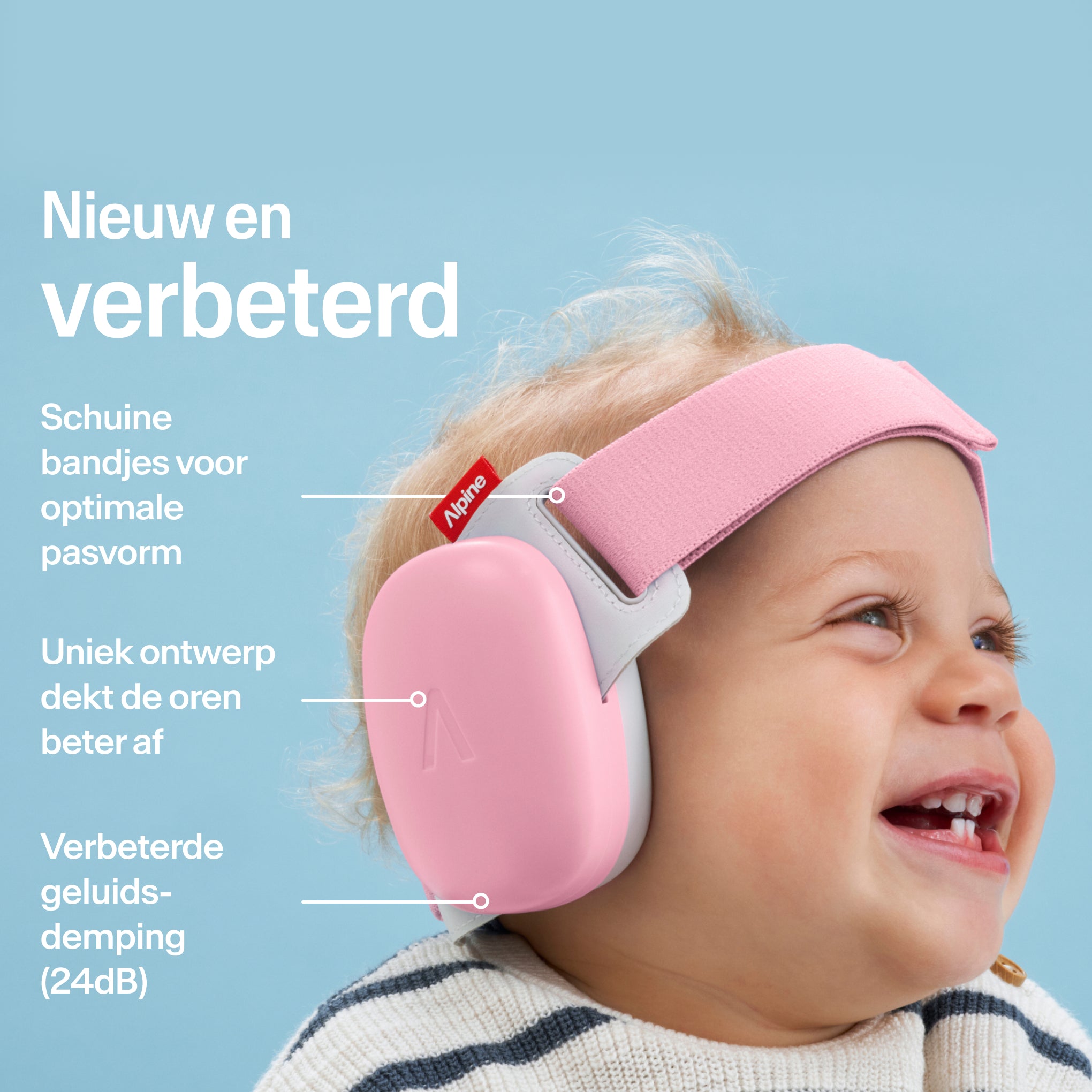 Baby draagt Alpine Muffy Baby in rose pink op het hoofd #color_rose-pink #lang_nl