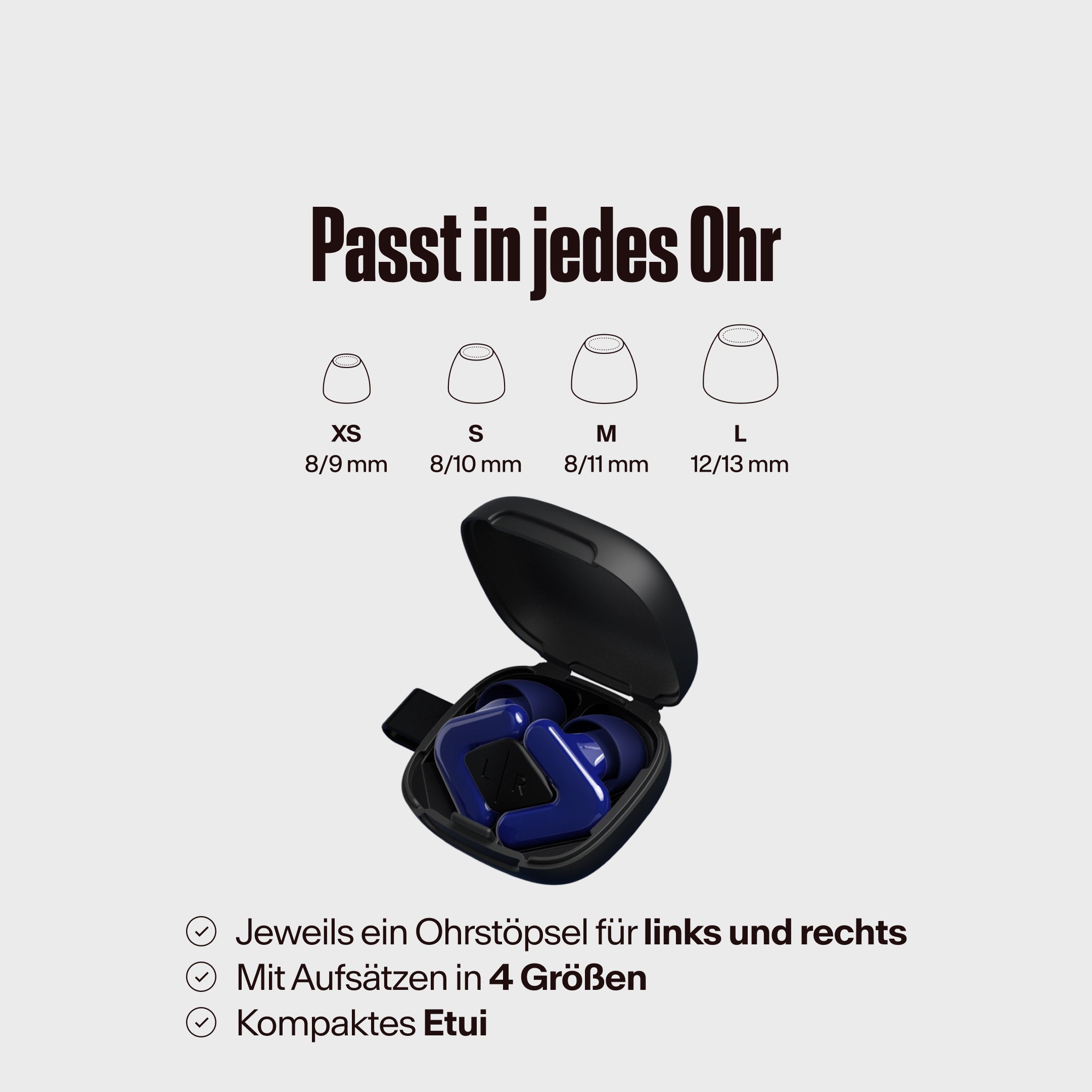 Alpine Tune in dark blue im Etui mit verschiedenen Aufsatzgrößen