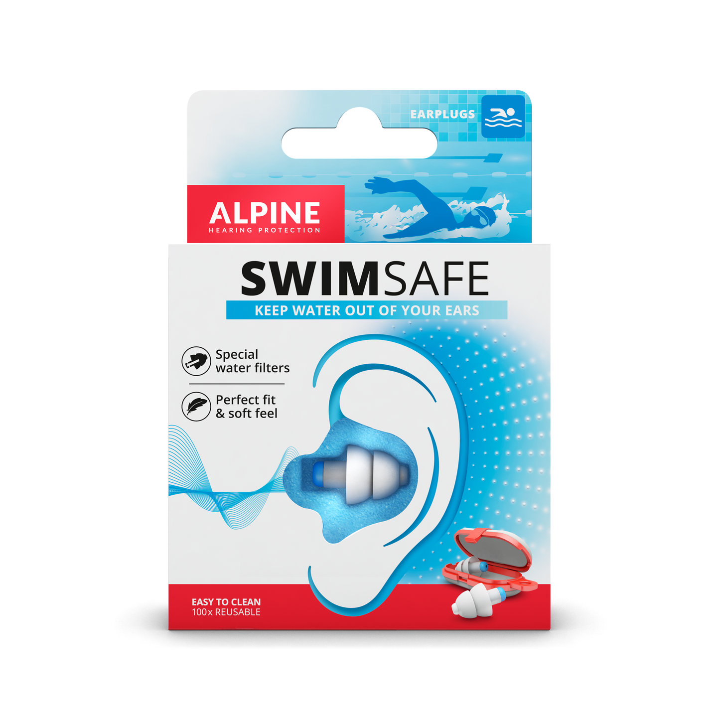 Alpine SwimSafe Ohrstöpsel zum Schwimmen Alpine hearing protection Kapselgehörschutz Ohrstöpsel Schützen Sie Ihr Ohr red dot award Schwimmen SwimSafe