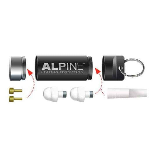 Alpine Travelbox Deluxe Alpine hearing protection Kapselgehörschutz Ohrstöpsel Schützen Sie Ihr Ohr red dot award Party Schlafen Motorrad Kinder/Babys Musiker Race Reisen Schwimmen Heimwerken Zubehör Projekt  keychain 
